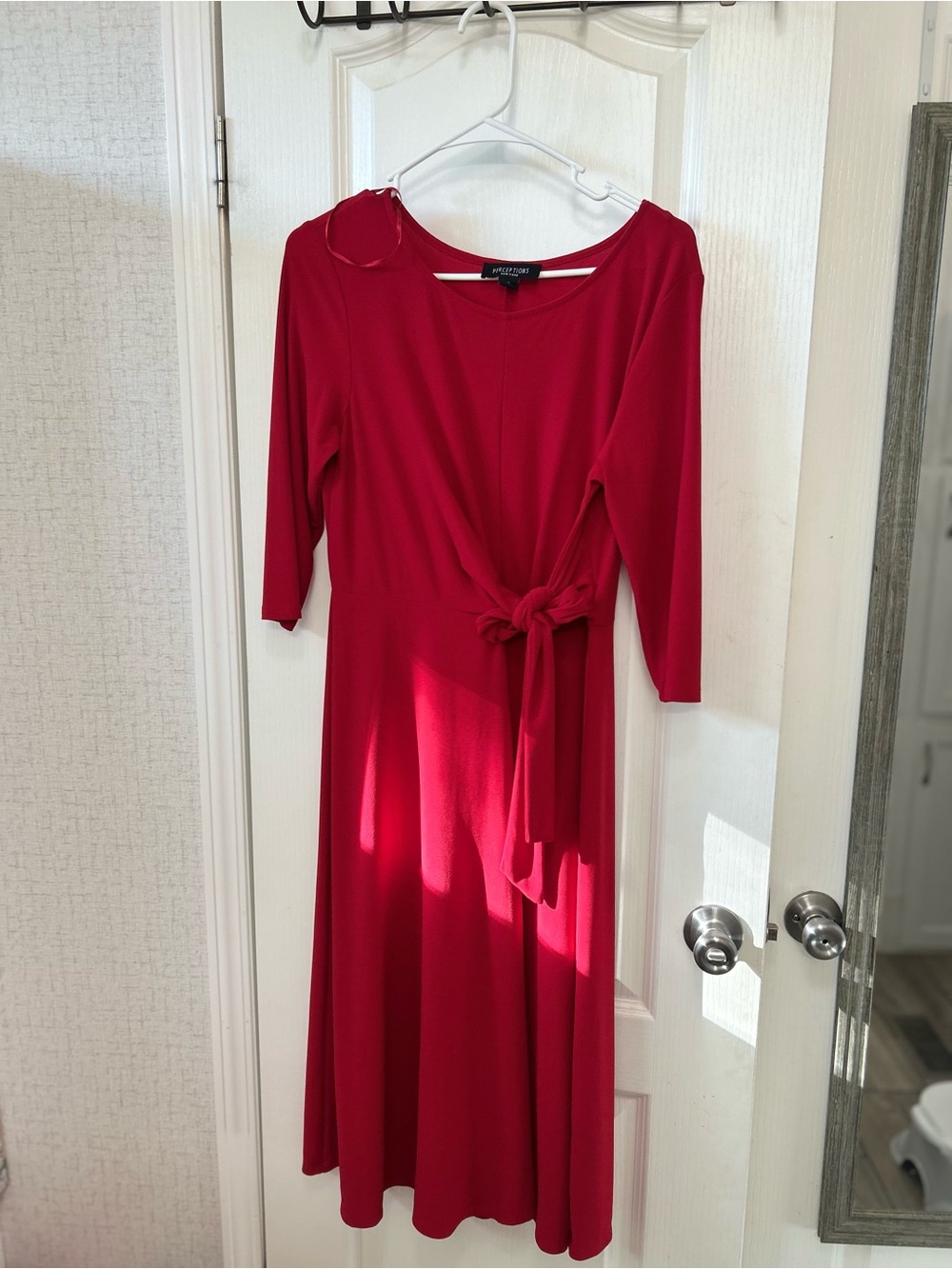 Perceptions Red Long-Sleeve Wrap Tie Midi Dress